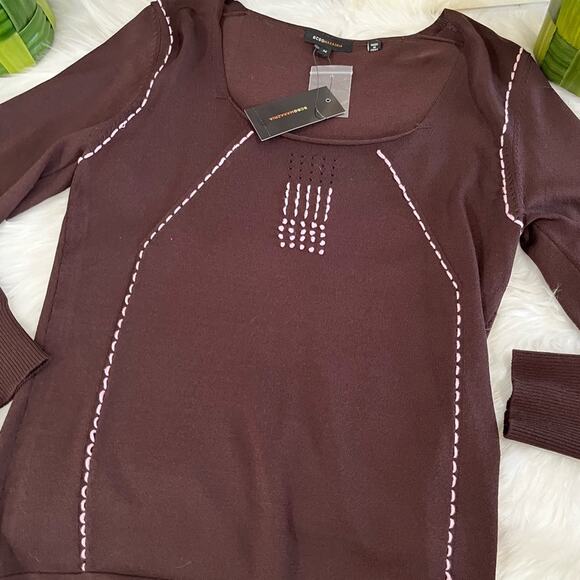 NEW BCBGMAXAZRIA Knit Classic Contrast Two Tone Scoop Neck Sweater Top M NWT - Picture 9 of 15